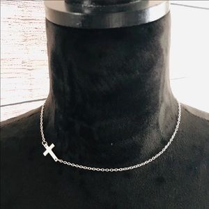 Sterling Silver Cross Clavicle Choker Necklace